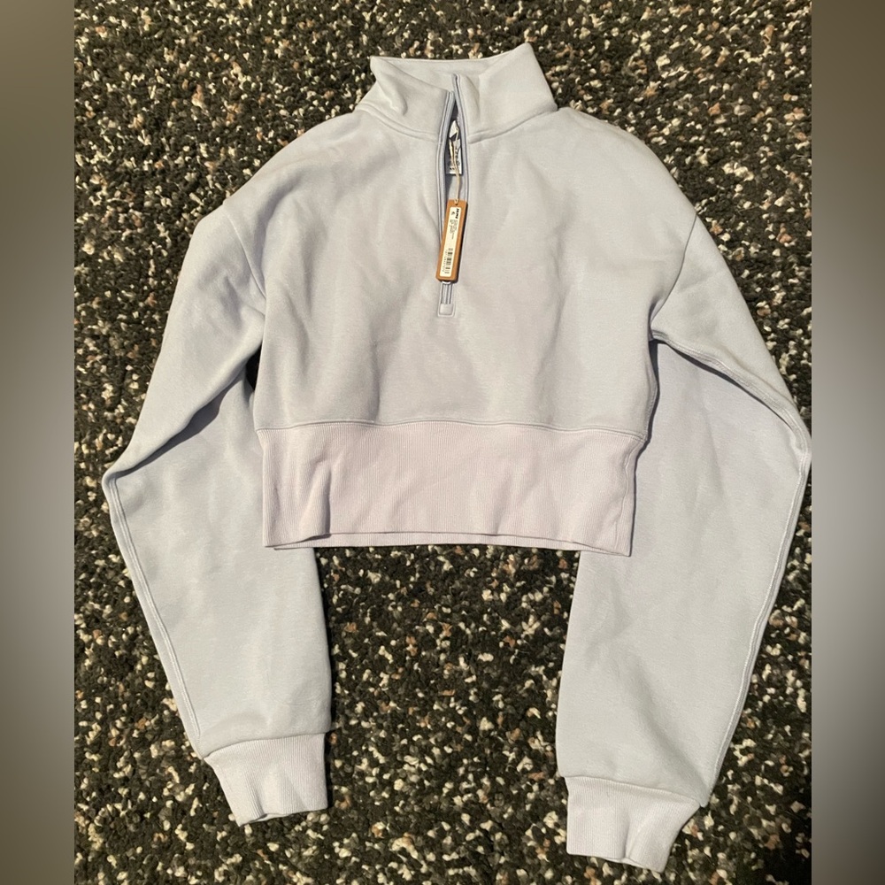 SKIMS Cotton Fleece Cropped Half‑Zip Pullover Periwinkle